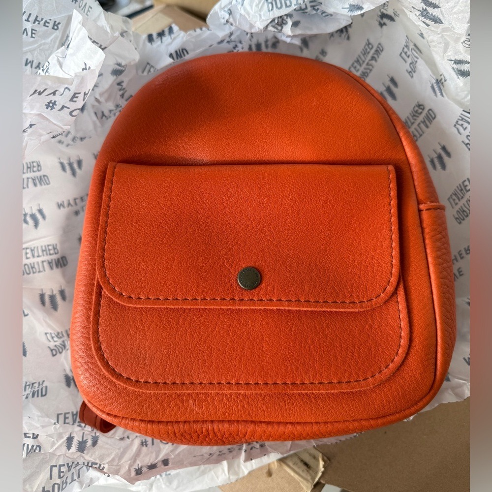 Portland Leather Goods Mini Backpack Orange Pebbled Full Grain Leather Bag - Picture 4 of 6